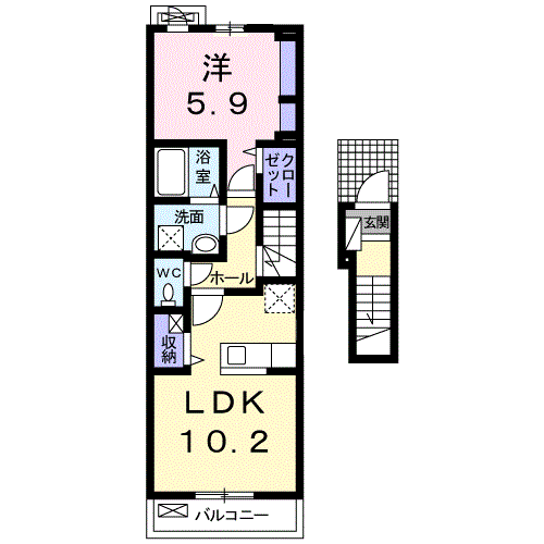 ル・プワソン(1LDK/2階)の間取り写真