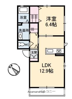 ガーデンレジオ和木(1LDK/1階)の間取り写真