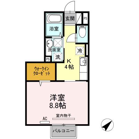 シャインリーフ山口A棟(1K/1階)の間取り写真