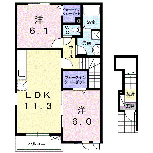 リバーサイドレジデンスA(2LDK/2階)の間取り写真