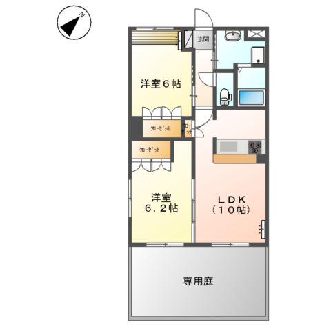 メゾン・ド・ヴェルジュ(2LDK/1階)の間取り写真