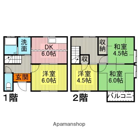 山陽本線 岩国駅 徒歩16分 2階建 築36年(4DK)の間取り写真