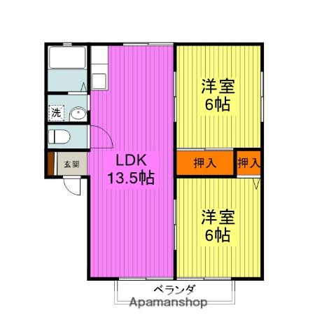 SUN・GARDEN華城 B棟(2LDK/1階)の間取り写真