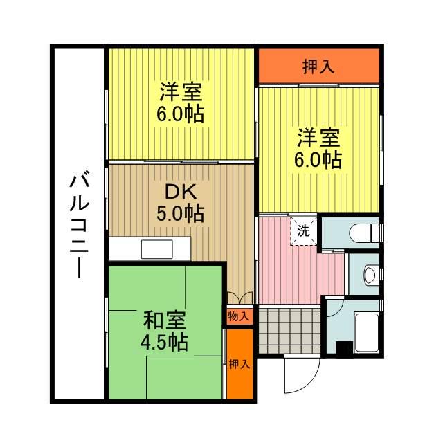 ビレッジハウス北山手1号棟(3K/1階)の間取り写真