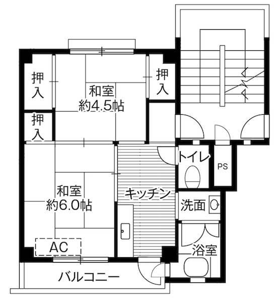 ビレッジハウス田布施1号棟(2K/1階)の間取り写真