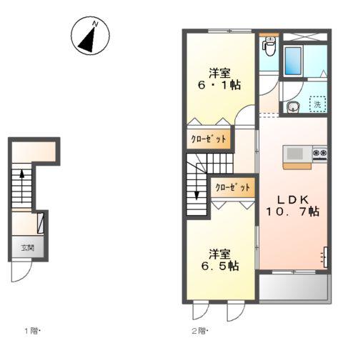 アシューレ(2LDK/2階)の間取り写真