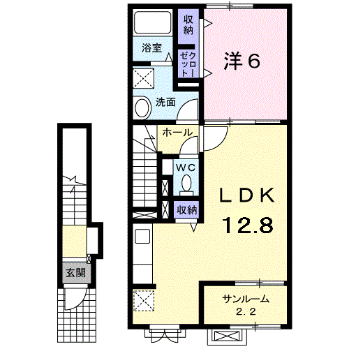 グランデ フィオーレ 木園 B(1LDK/2階)の間取り写真