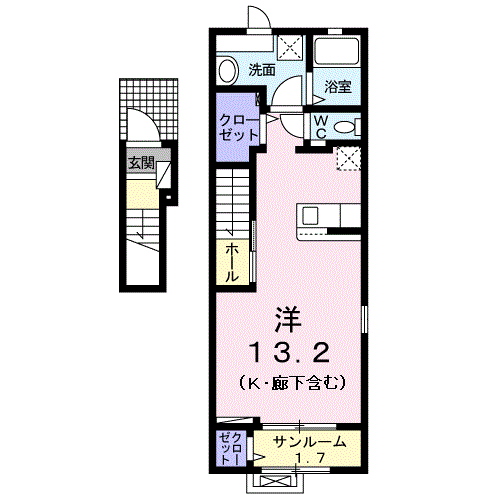 コモド ガーデン(ワンルーム/2階)の間取り写真