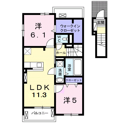 プリムローズ柳井 C(2LDK/2階)の間取り写真