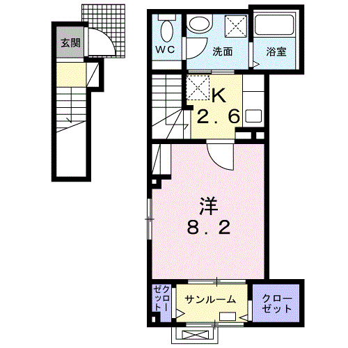 アンヴィフェコード Ⅰ(1K/2階)の間取り写真