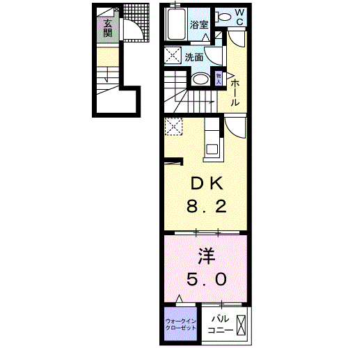 ハミング バードⅠ(1DK/2階)の間取り写真