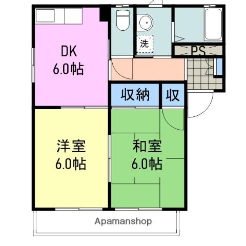 サンシャインフジB棟(2DK/2階)の間取り写真