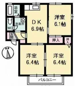 アンシャンテB棟(3DK/1階)の間取り写真