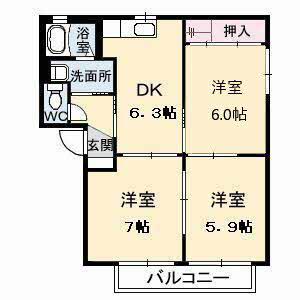 サンパティーク・ロジュマン2(3DK/1階)の間取り写真