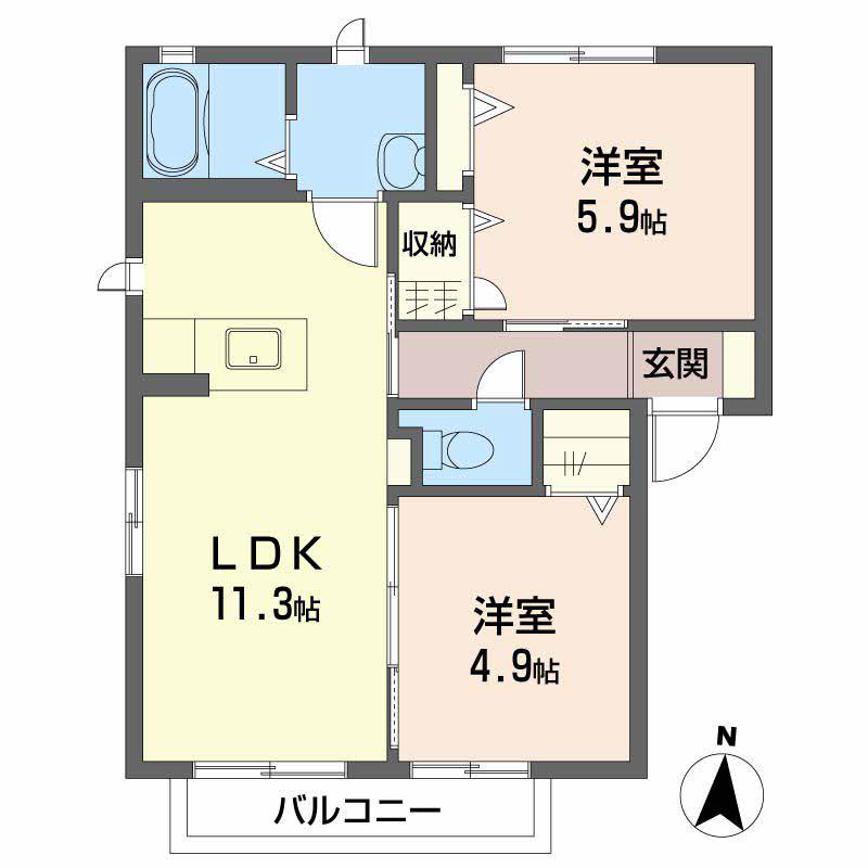 メゾンコンフォートA棟(2LDK/2階)の間取り写真