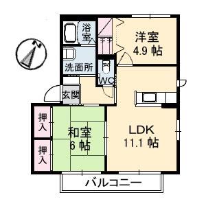シャーメゾン朝海B棟(2LDK/2階)の間取り写真