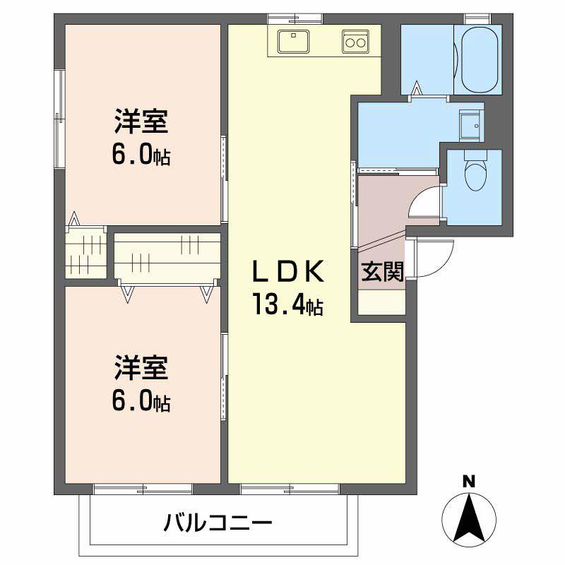 プランタン A棟(2LDK/1階)の間取り写真