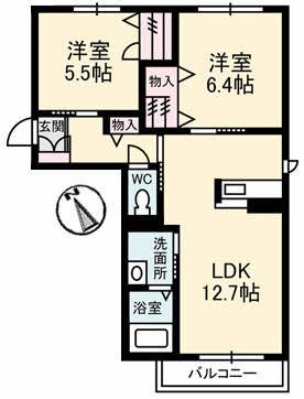 シャーメゾンAOI(2LDK/2階)の間取り写真