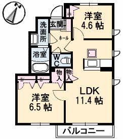 フェリーチェ柳井(2LDK/1階)の間取り写真