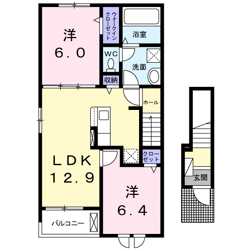 ラ・ヴィータB(2LDK/2階)の間取り写真