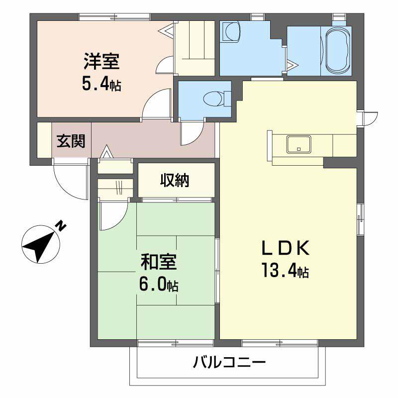 シャーメゾン黒川 B棟(2LDK/2階)の間取り写真