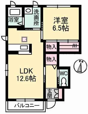 スプリングヒルズ虹ヶ丘D(1LDK/1階)の間取り写真