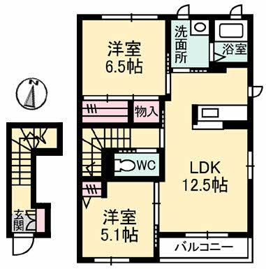 スプリングヒルズ虹ヶ丘D(2LDK/2階)の間取り写真