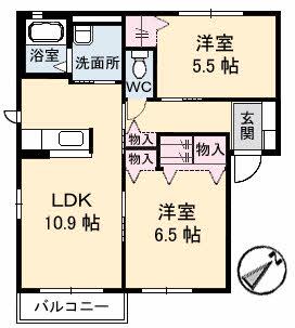 メゾンスカイヒルズA棟(2LDK/2階)の間取り写真