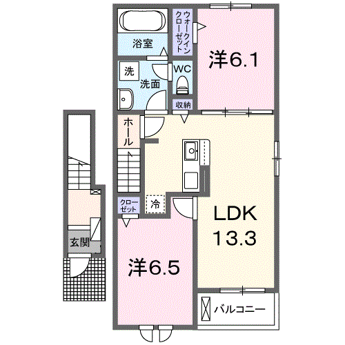 ヴィオラ アロッジオ Ⅱ(2LDK/2階)の間取り写真
