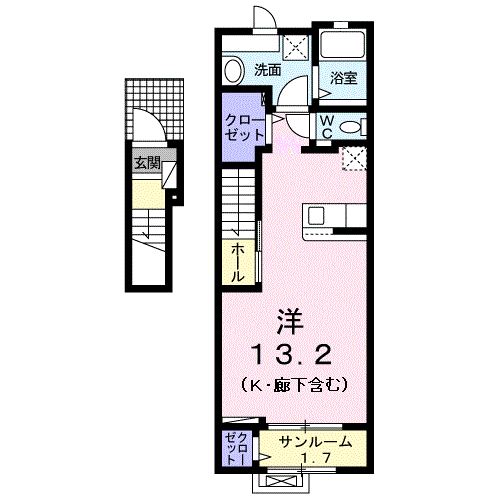 ラーゴム Ⅰ(ワンルーム/2階)の間取り写真