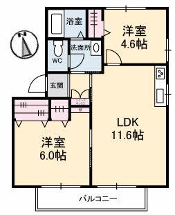 フラッツチェリーB棟(2LDK/2階)の間取り写真