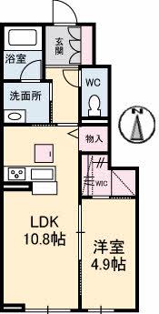 アリスティオ・ガーデンY C(1LDK/1階)の間取り写真