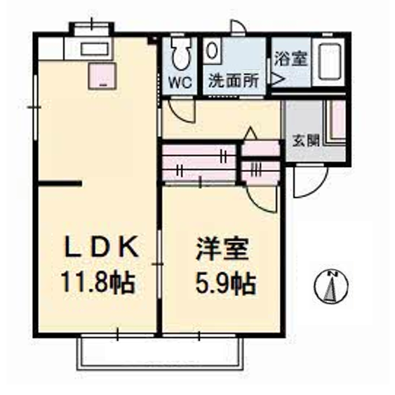 サン・シュライン E棟(2K/2階)の間取り写真