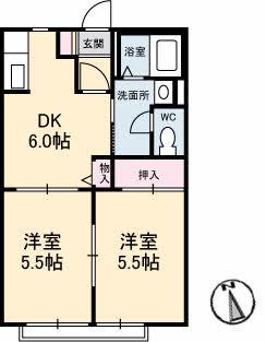 メゾンプリンキピアA棟(2DK/2階)の間取り写真