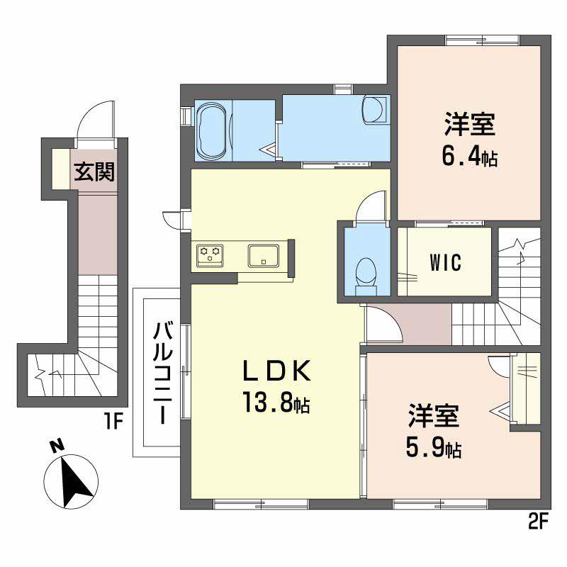 シャイン(2LDK/2階)の間取り写真