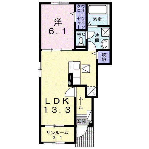 ウッドスプリング山根 A(1LDK/1階)の間取り写真