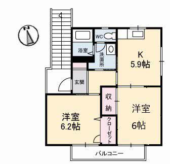 サンライフ光D(2K/1階)の間取り写真