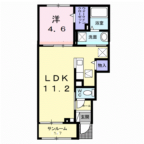 フレーシュ・ベルB(1LDK/1階)の間取り写真