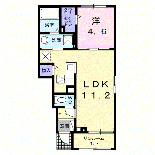 フレーシュ・ベルB(1LDK/1階)の間取り写真