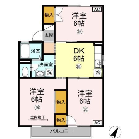 MORE B棟(3DK/1階)の間取り写真