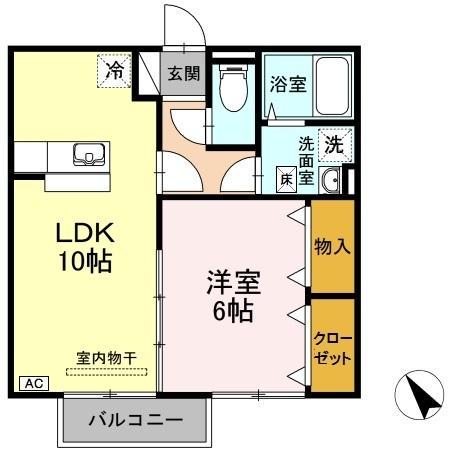 シュプルング黒川 B棟(1LDK/2階)の間取り写真