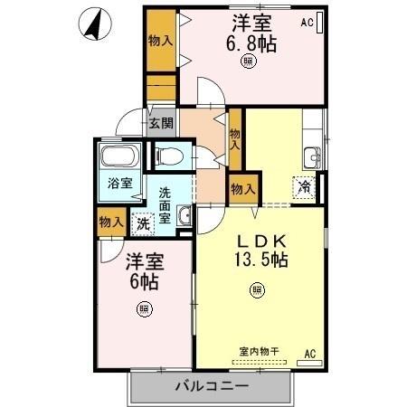 ハイカムール泉都町 A棟(2LDK/2階)の間取り写真