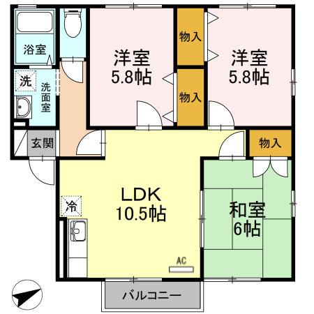 セジュール島田C棟(3LDK/2階)の間取り写真