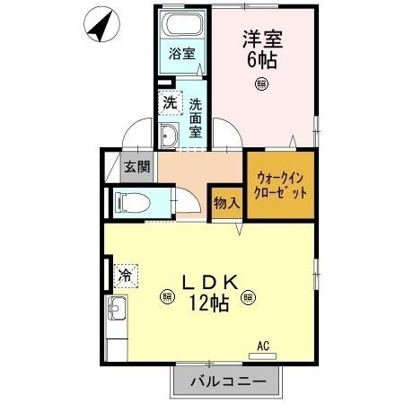 アイネヴェルトB棟(1LDK/2階)の間取り写真