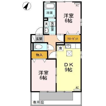 アイネヴェルトC棟(2DK/1階)の間取り写真