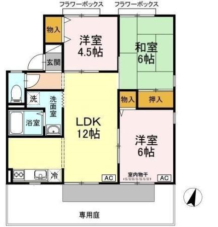 セジュール虹A棟(3LDK/1階)の間取り写真