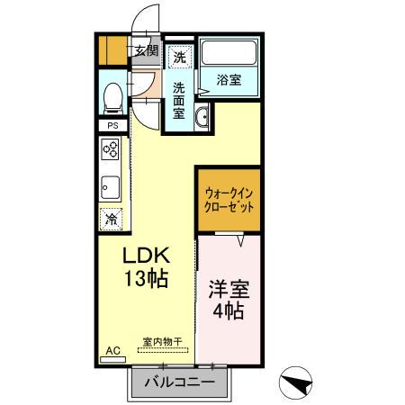 DーROOMフルーレ(1LDK/1階)の間取り写真