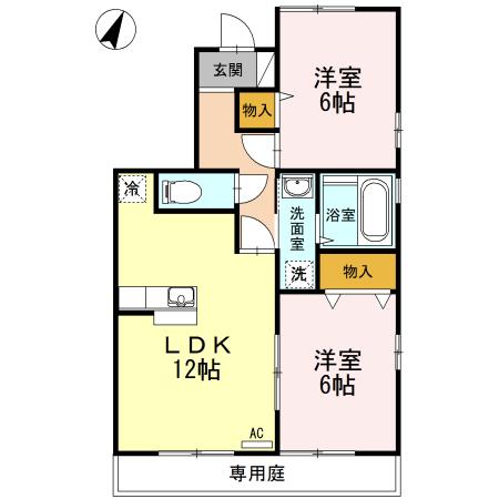 リッシハウスB(2LDK/1階)の間取り写真