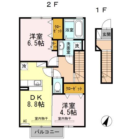 シャルマン彩(2DK/2階)の間取り写真