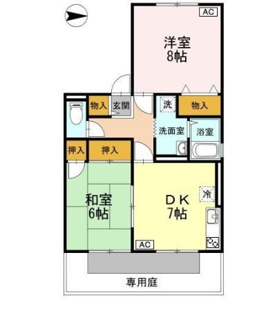 ハイカムールさかいびらき B棟(2DK/1階)の間取り写真